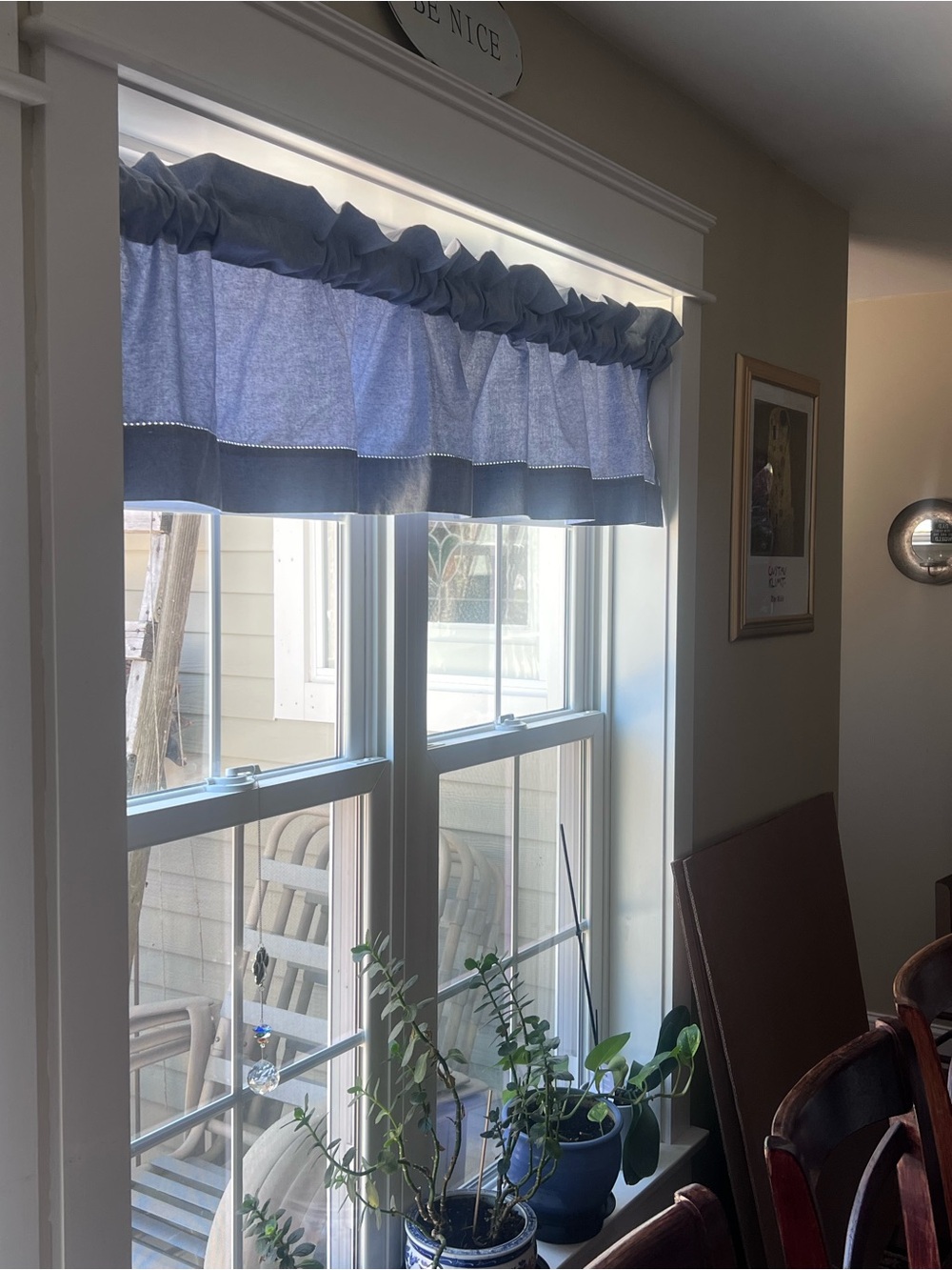 Blue Hemstitched Tailored Valance